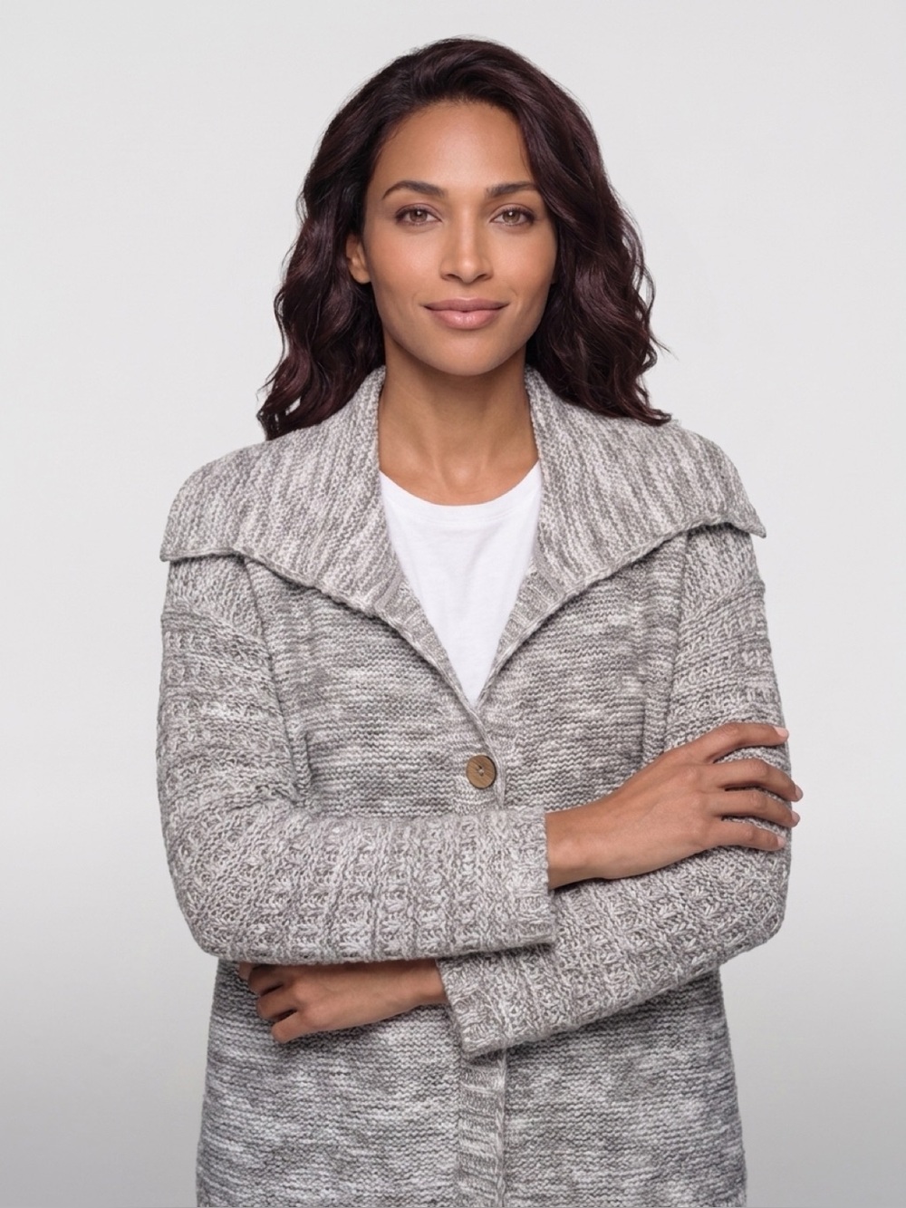 J. Jill Pure Jill Gray Marled Chunky
Wool Alpaca Single Button Cardigan Size M